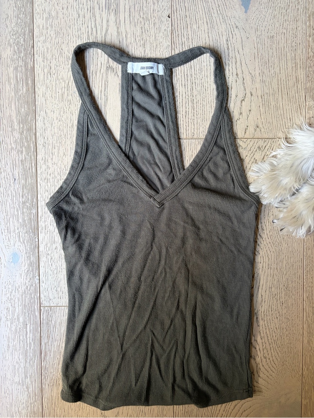 Joah Brown Olive Ribbed V-Neck Racerback Tank